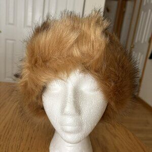 Dakota Dan Faux Fur Headband Tan With Black Accents One Size Adjustable